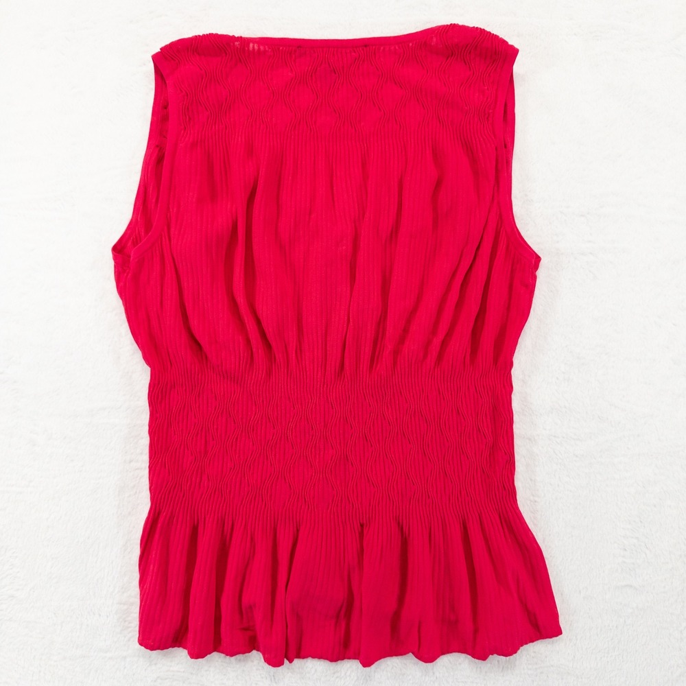 White House Black Market Top Womens Large Pink Smocked Peplum V-Neck Blouse - Picture 3 of 8